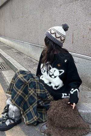 Autumn Winter Plush Jacquard Knitted Sweater for Couples - Versatile National Trend Dog Design, Cozy Fashion Essential