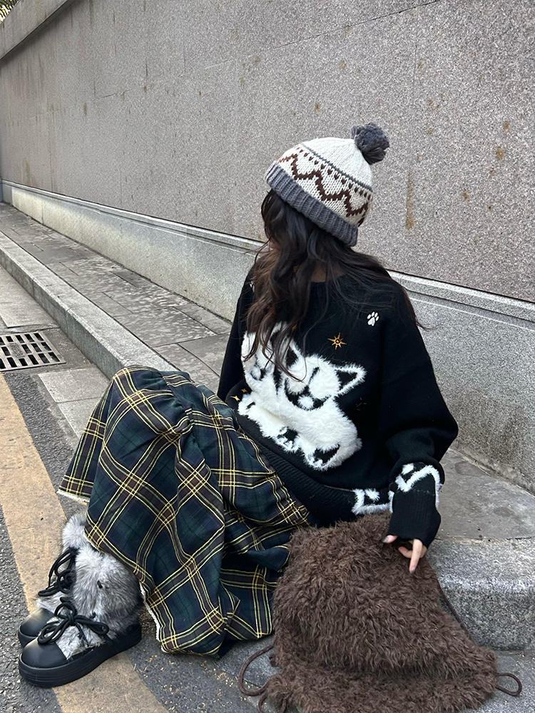 Autumn Winter Plush Jacquard Knitted Sweater for Couples - Versatile National Trend Dog Design, Cozy Fashion Essential Autumn Winter Plush Jacquard Knitted Sweater for Couples - Versatile National Trend Dog Design, Cozy Fashion Essential