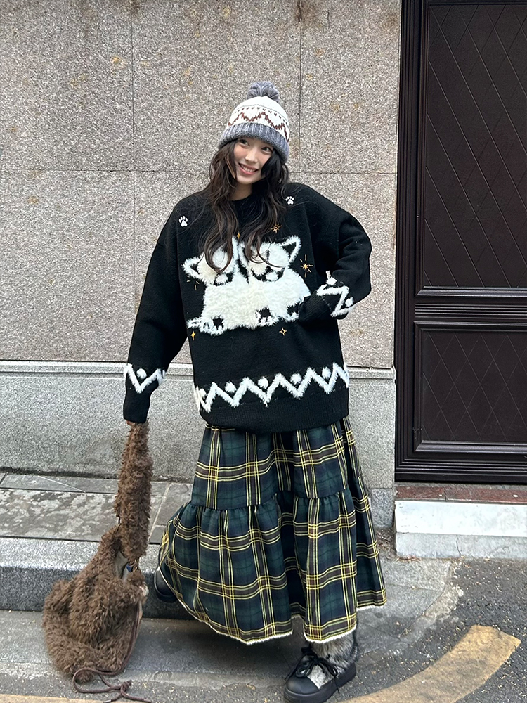 Autumn Winter Plush Jacquard Knitted Sweater for Couples - Versatile National Trend Dog Design, Cozy Fashion Essential Autumn Winter Plush Jacquard Knitted Sweater for Couples - Versatile National Trend Dog Design, Cozy Fashion Essential