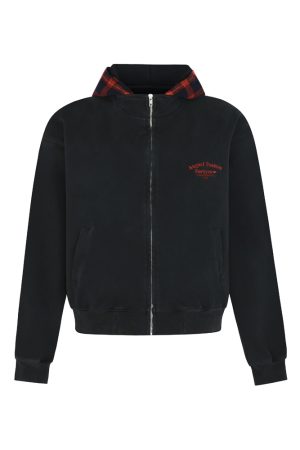 Autumn Winter Red Plaid Fake Two-Piece Zipper Hoodie - Slogan Embroidered Loose Fit Couple's Style