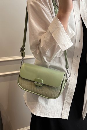 Avocado Green Women's Color-Blocking Small Square Bag - High-End Niche Fashion Shoulder Crossbody Saddle Bag 2025