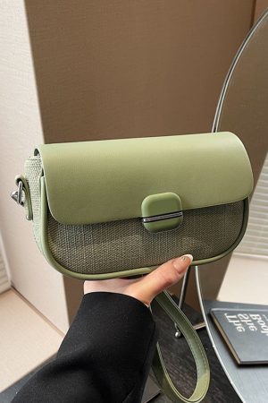 Avocado Green Women's Color-Blocking Small Square Bag - High-End Niche Fashion Shoulder Crossbody Saddle Bag 2025