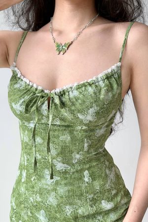 Backless Butterfly Print Spaghetti Strap Dress with Ruffle Hem - Women's A-line Short Skirt in European American Style