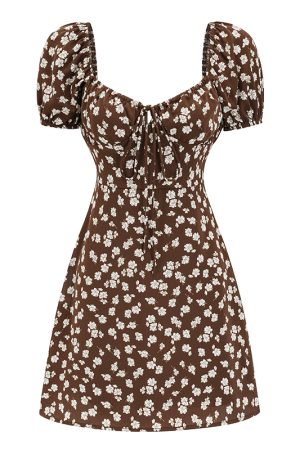 Backless Floral Dress for Women - Summer Vintage A-Line Skirt, Square Neck, Sexy European & American Style