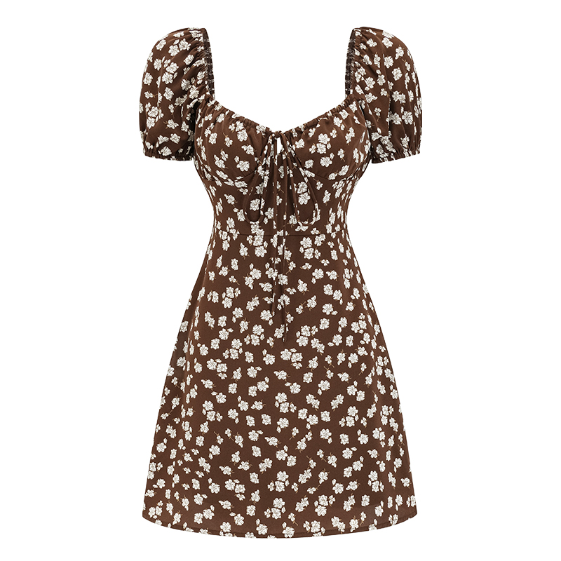 Backless Floral Dress for Women - Summer Vintage A-Line Skirt, Square Neck, Sexy European & American Style Backless Floral Dress for Women - Summer Vintage A-Line Skirt, Square Neck, Sexy European & American Style