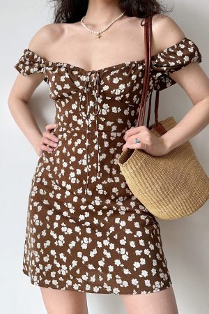 Backless Floral Dress for Women - Summer Vintage A-Line Skirt, Square Neck, Sexy European & American Style