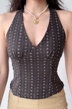 Backless Halter Top for Women - Sexy Slim Fit American Vintage Style - Trendy Y2K Inspired Outerwear