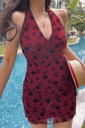 Backless Halter V-Neck Waist-Cinching Mesh Camisole Dress - Handmade Vietnamese Spring/Summer 2025 Vacation Style for Women