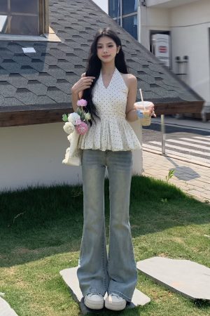 Backless Polka Dot Halter Top for Women - Elegant Slim Fit Sleeveless Summer Shirt