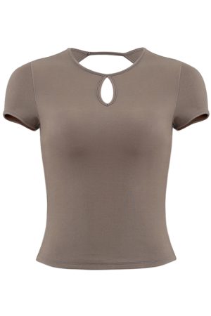 Backless Short Sleeve T-Shirt for Women, Slim Fit Round Neck Top with Chest Pad, French Style Sexy 90s Look