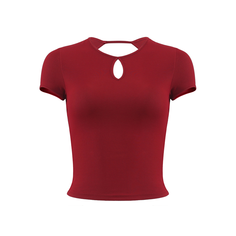 Backless Short Sleeve T-Shirt for Women, Slim Fit Round Neck Top with Chest Pad, French Style Sexy 90s Look Backless Short Sleeve T-Shirt for Women, Slim Fit Round Neck Top with Chest Pad, French Style Sexy 90s Look