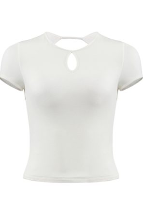 Backless Short Sleeve T-Shirt for Women, Slim Fit Round Neck Top with Chest Pad, French Style Sexy 90s Look