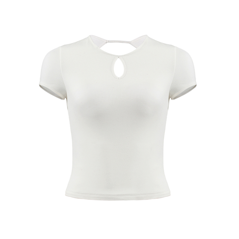 Backless Short Sleeve T-Shirt for Women, Slim Fit Round Neck Top with Chest Pad, French Style Sexy 90s Look Backless Short Sleeve T-Shirt for Women, Slim Fit Round Neck Top with Chest Pad, French Style Sexy 90s Look