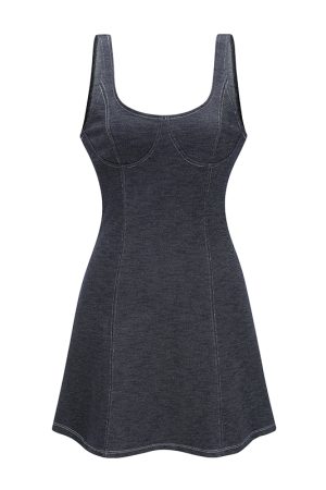 Backless Sleeveless Denim Dress - American Vintage Slim Fit Short Skirt for Women - Summer 90s Y2K Style