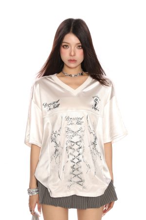 Ballet Style Satin Butterfly Lace Spliced Short Sleeve T-Shirt for Women - Summer Sweet Spicy Slim Fit Jersey, Y2K Fashion