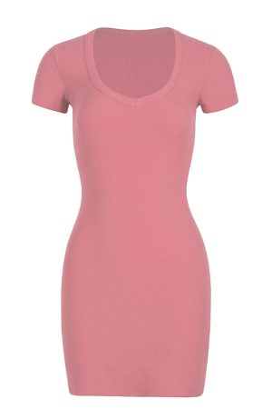 Barbie-Inspired Bodycon T-Shirt Dress with Heart-Shaped Neckline - Slim Fit, Short Sleeve, Flattering European & American Style