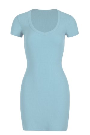 Barbie-Inspired Bodycon T-Shirt Dress with Heart-Shaped Neckline - Slim Fit, Short Sleeve, Flattering European & American Style