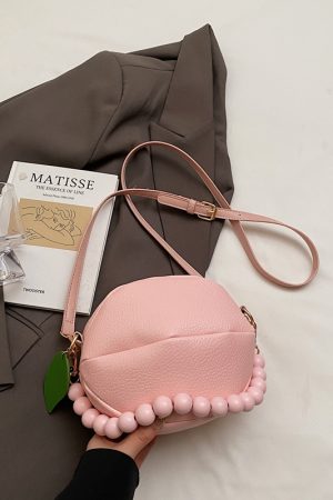 Beaded Round Handbag for Women - Summer Fresh Hot Pink Crossbody Phone Bag 2025, Trendy Small Purse for Casual Style