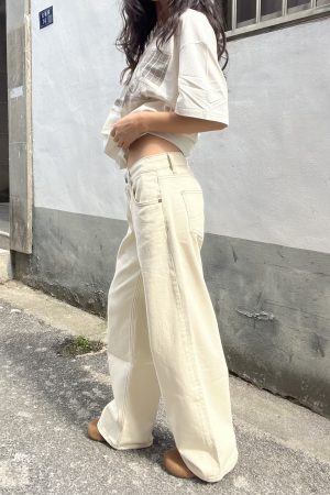Beige Low-Waist Loose Slimming Straight Leg Pants for Petite Women - Spring 2025 Fashion Trend