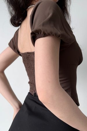 Big U-Neck Tied Back Short Sleeve T-Shirt for Women - Slim Fit Casual Top in European and American Style