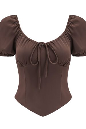 Big U-Neck Tied Back Short Sleeve T-Shirt for Women - Slim Fit Casual Top in European and American Style