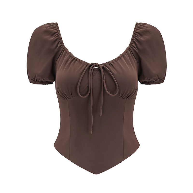 Big U-Neck Tied Back Short Sleeve T-Shirt for Women - Slim Fit Casual Top in European and American Style Big U-Neck Tied Back Short Sleeve T-Shirt for Women - Slim Fit Casual Top in European and American Style