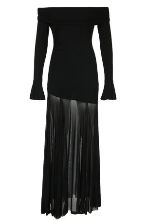 Black Mesh Splicing Low Waist Bodycon Long Skirt - Versatile Sexy Hip-Wrapping Pleated Design for Y2K and Hot Girl Style