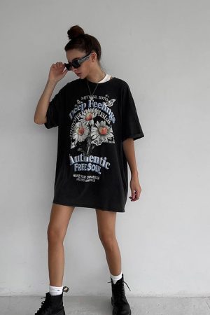 Black Oversized Short Sleeve T-Shirt for Women - American Retro Summer Trendy Top for Spicy Girls