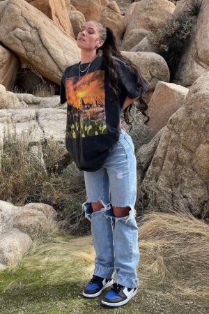 Black Oversized Short-Sleeve T-Shirt for Women - Vintage American Retro Style, Summer High Street Trendy Top