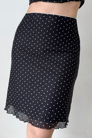 Black Polka Dot Mesh Cardigan and High-Waisted Skirt Set for Women - European American Style, Chic Layering Outfit
