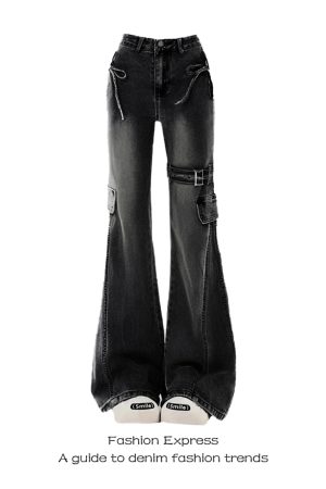 Black Skinny Jeans with Bow Detail for Women - Retro Flared Pants, Slim Fit, Height-Enhancing, 2025 Spring & Autumn Fashion