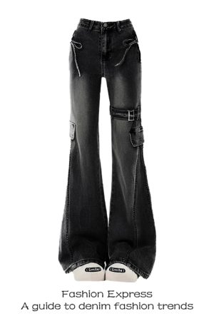 Black Skinny Jeans with Bow Detail for Women - Retro Flared Pants, Slim Fit, Height-Enhancing, 2025 Spring & Autumn Fashion