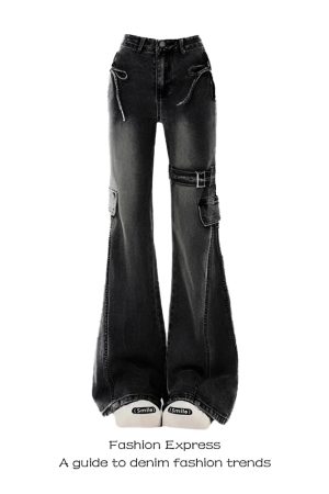 Black Skinny Jeans with Bow Detail for Women - Retro Flared Pants, Slim Fit, Height-Enhancing, 2025 Spring & Autumn Fashion