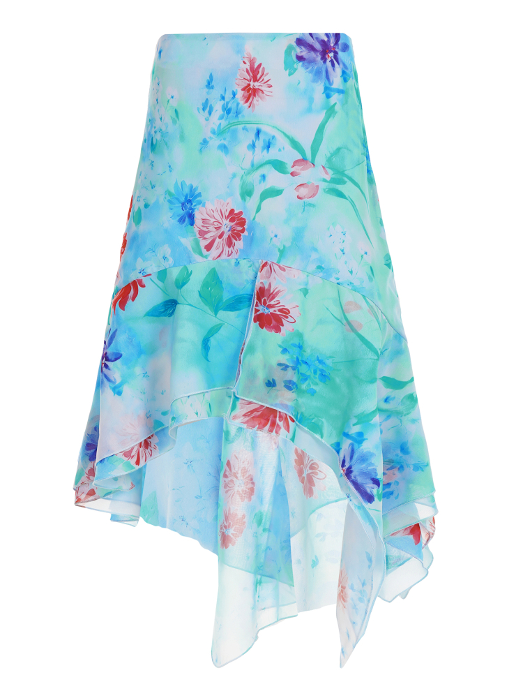 Blue Floral Irregular Print Midi Skirt - Vacation Style Slim Fit Dress for Effortless 90s-Inspired Summer Fashion Blue Floral Irregular Print Midi Skirt - Vacation Style Slim Fit Dress for Effortless 90s-Inspired Summer Fashion