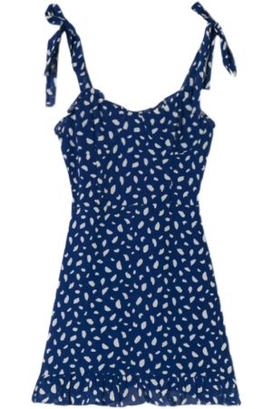 Blue Floral Spaghetti Strap Dress - Vintage Summer Slim Fit Wrap with Ruffle Skirt, Perfect for 90s and Y2K Style Lovers