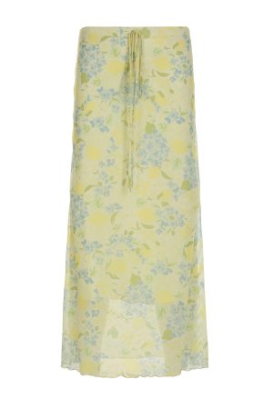 Blue Rose Printed Tulle Vintage Midi Skirt - Elegant Long Skirt for Spring - Trendy Floral Design, Perfect for 90s and Y2K Styles
