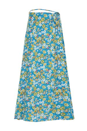 Blue Rose Printed Tulle Vintage Midi Skirt - Elegant Long Skirt for Spring - Trendy Floral Design, Perfect for 90s and Y2K Styles