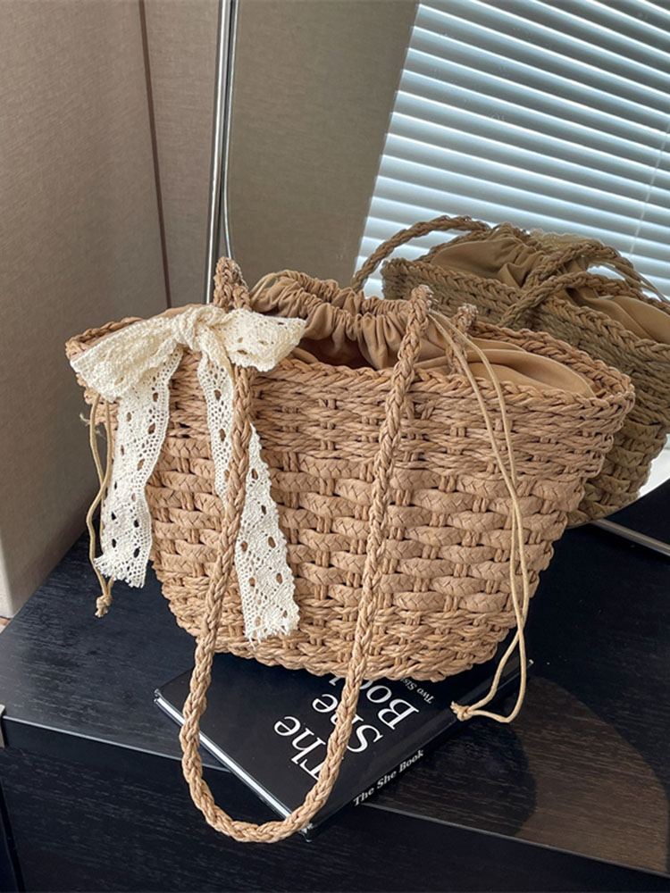 Bohemian Straw Beach Bag for Women - Woven Single-Shoulder Vacation Tote, Summer 2025 Vegetable Basket Style Bohemian Straw Beach Bag for Women - Woven Single-Shoulder Vacation Tote, Summer 2025 Vegetable Basket Style