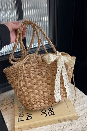 Bohemian Straw Beach Bag for Women - Woven Single-Shoulder Vacation Tote, Summer 2025 Vegetable Basket Style