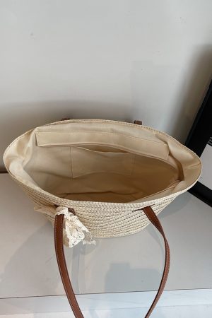 Bohemian Straw Beach Bag for Women - Woven Summer 2025 Single-Shoulder Vacation Tote, Eco-Friendly Vegetable Basket Style
