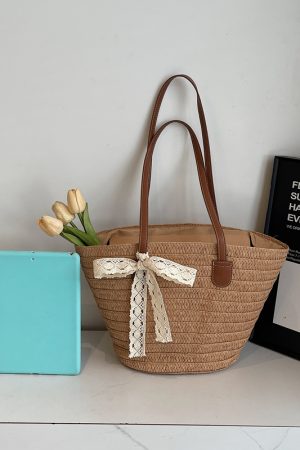Bohemian Straw Beach Bag for Women - Woven Summer 2025 Single-Shoulder Vacation Tote, Eco-Friendly Vegetable Basket Style
