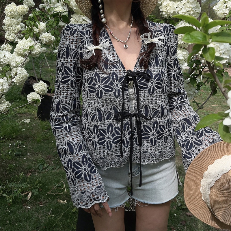 Bohemian Tie-Up Bell Sleeve Shirt Top - Handmade Cotton Vacation Top with Niche Embroidery for a Chic 90s Inspired Look Bohemian Tie-Up Bell Sleeve Shirt Top - Handmade Cotton Vacation Top with Niche Embroidery for a Chic 90s Inspired Look