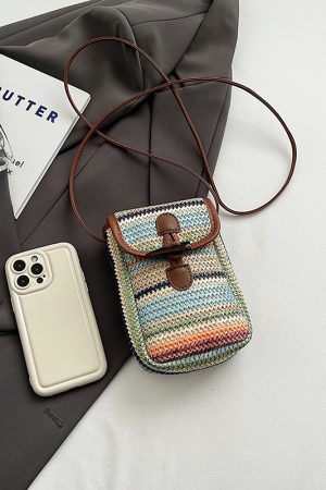 Bohemian Woven Beach Bag for Women - Summer 2025 Shoulder Crossbody Bag with Phone Pocket - Ideal for Seaside Vacations