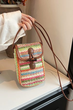 Bohemian Woven Straw Beach Bag for Women, 2025 Vacation Crossbody Shoulder Tote for Seaside Style