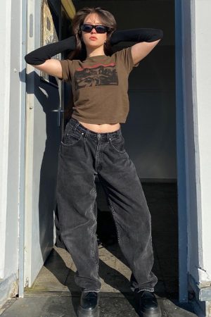 Brown Short-Sleeve Crop Top for Women - American Retro Y2K Summer Style, Euro-American ABG Hot Girl Fashion