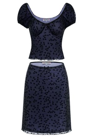 Butterfly Mesh Short Sleeve Top & Bodycon Skirt Two-Piece Set - DIY European & American Style Womenâ€™s Fashion