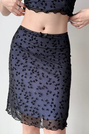 Butterfly Mesh Short Sleeve Top & Bodycon Skirt Two-Piece Set - DIY European & American Style Womenâ€™s Fashion
