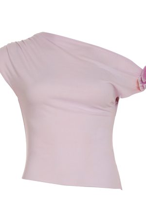 Butterfly Orchid 3D Flower Asymmetrical Off-Shoulder Top Women's Summer Waist-Defining T-Shirt - Y2K Floral Fashion