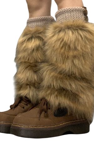 Casual Day Outfits, Easy Trendy Outfits 2000s Aesthetic Faux Fur Leg Warmers
