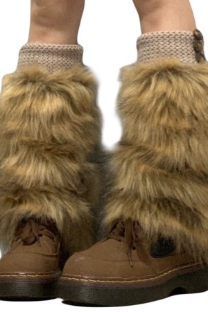 Casual Day Outfits, Easy Trendy Outfits 2000s Aesthetic Faux Fur Leg Warmers